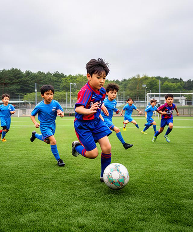花巻市の日居城野運動公園で少年サッカー選手が芝生を走る様子