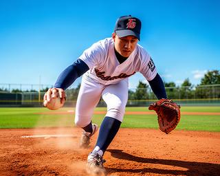 北上の青空の下で守備練習をする高校野球の内野手